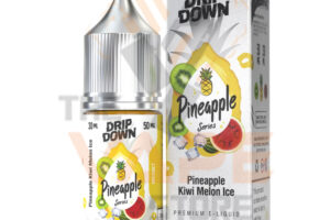 DRIP DOWN Pineapple Kiwi Melon Ice 30ml will energize your senses, Savor a thrilling combination of tart pineapple, tangy kiwi, and juicy melon, all encased in a cool ice finish for the perfect cool-down